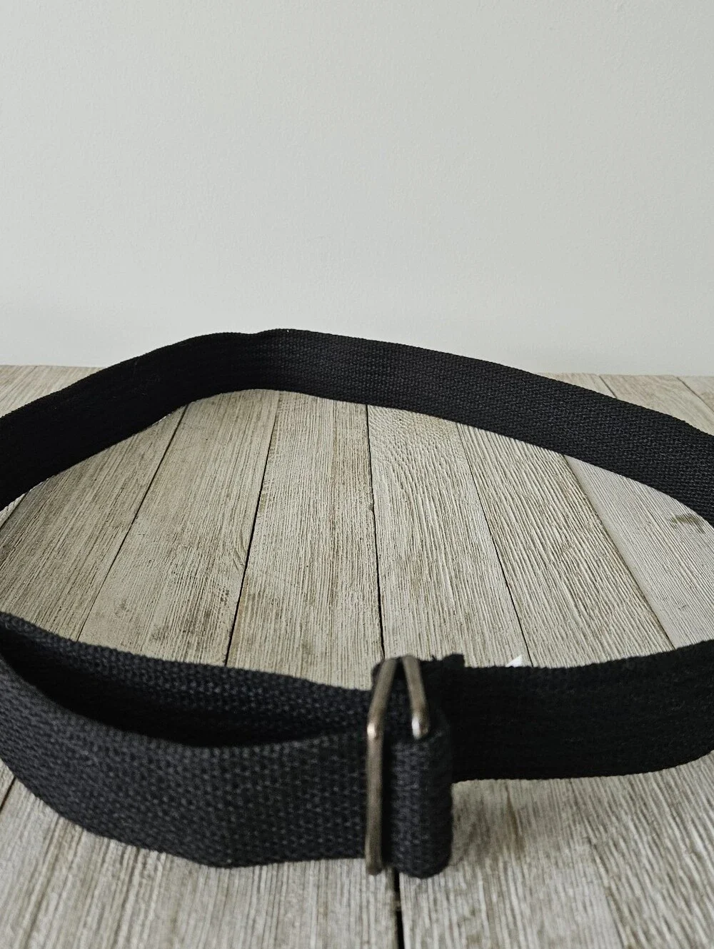Black Woven Cotton Canvas Web Belt with Metal Double Ring Buckles .Measures 1.5